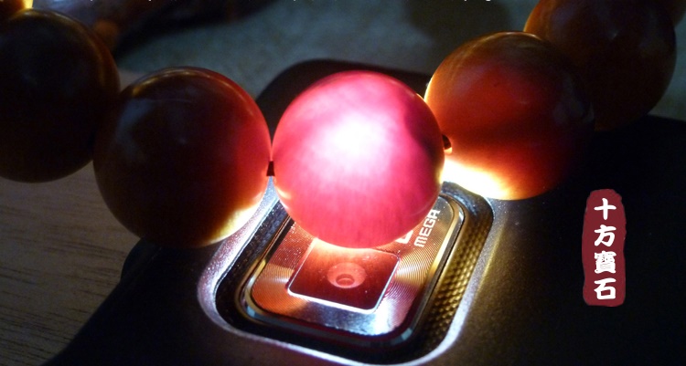 個別珠子在強光照射下會晶瑩通透，這種透光性是血龍木王獨有的特性