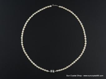 日本白色珍珠項鏈配黑珍珠15吋