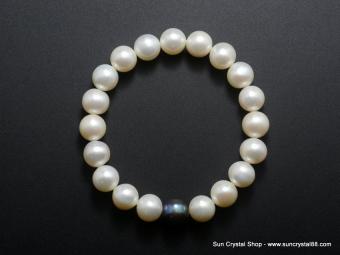 日本天然白色珍珠手珠9.5mm 配黑珍珠