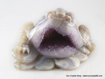 稀有 頂級紫水晶洞 三腳金蟾雕件 罕見紫金色 極為招財【已售出】
