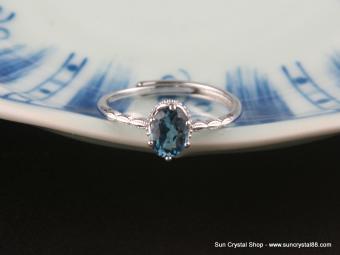 頂級亮麗瑞士藍托帕石六爪戒指 925銀 活口戒圍可調節【已售出】
